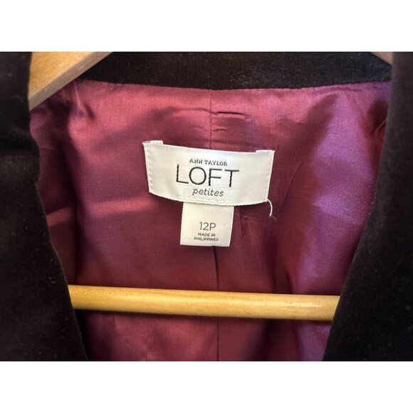 NWOT Ann Taylor LOFT Petites 12P Brown Dark Burgundy Velvet Blazer Holiday Glam - Picture 4 of 6